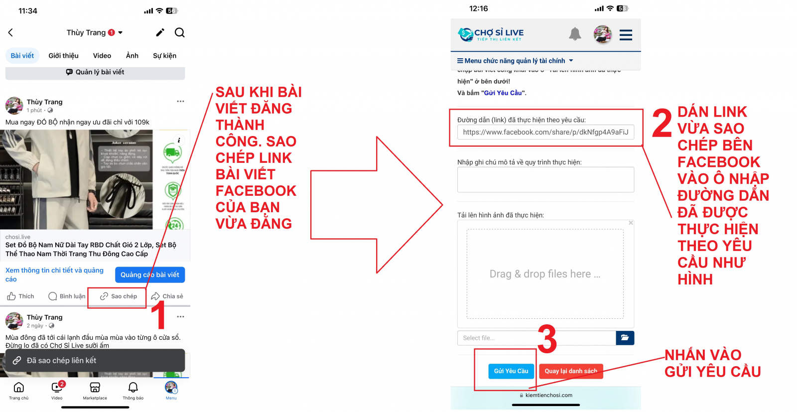 Hình ảnh số 7: Sao chép link bài viết facebook - báo cáo hoàn thành